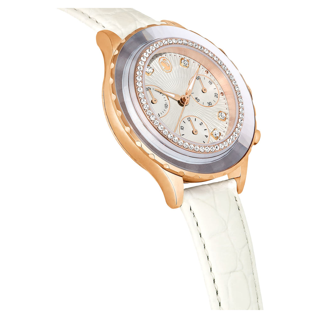 Swarovski Octea Chrono Crystals White Dial White Leather Strap Watch for Women - 5671150