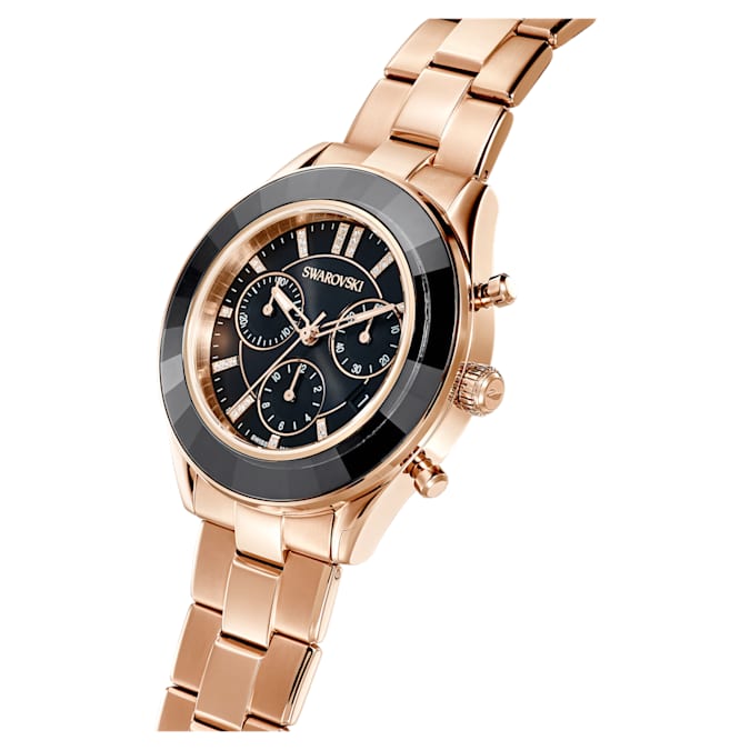 Swarovski Octea Lux Sport Chronograph Black Dial Rose Gold Steel Strap Watch for Women - 5610478