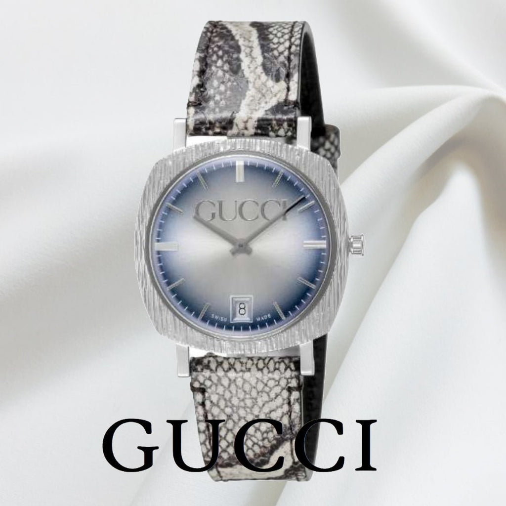 Gucci Grip Vintage Blue Dial Snakeskin Brown Leather Strap Watch for Women - YA152401