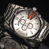 Diesel Mega Chief Chronograph White Dial Silver Steel Strap Watch For Men - DZ4328
