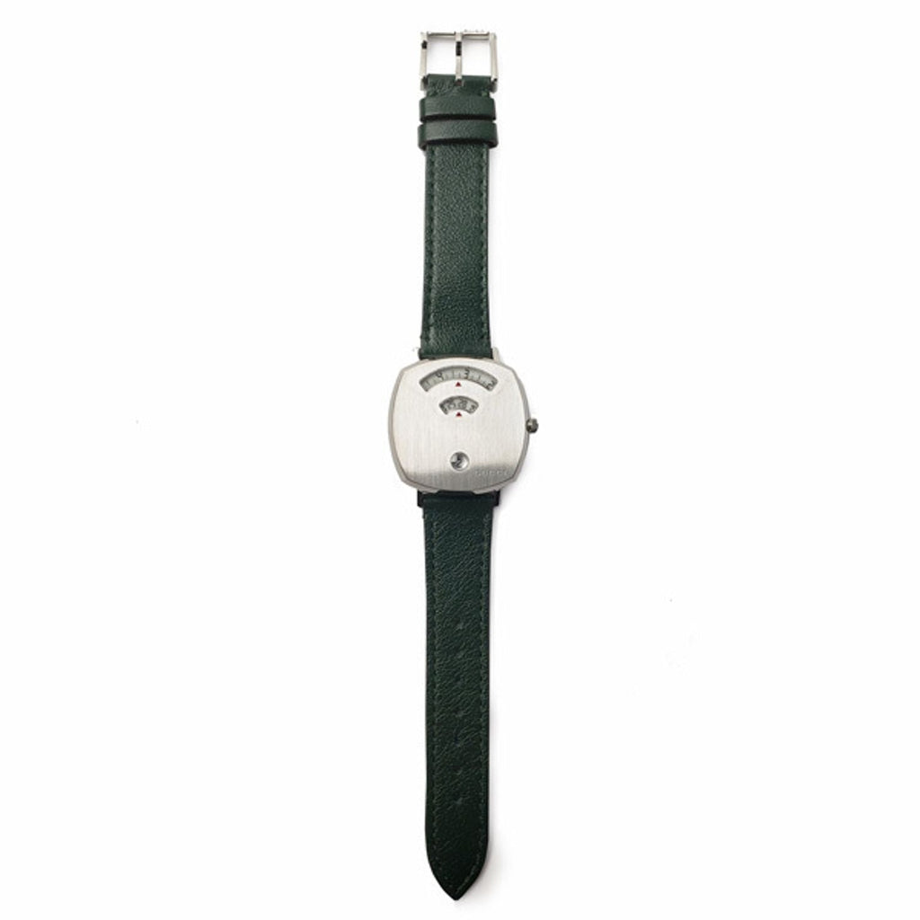 Gucci Grip Quartz Silver Dial Green Leather Strap Unisex Watch - YA157406