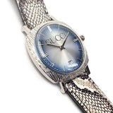 Gucci Grip Vintage Blue Dial Snakeskin Brown Leather Strap Watch for Women - YA152401