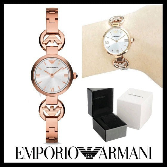 Emporio Armani Retro Quartz Silver Dial Rose Gold Steel Strap Watch For Women - AR1776