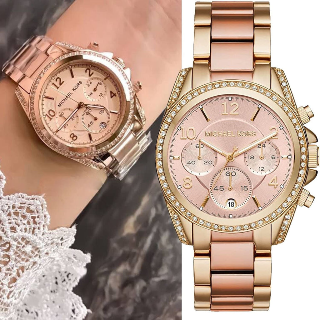 Michael Kors Blair Chronograph Rose Gold Dial Two Tone Steel Strap Watch for Women - MK6316