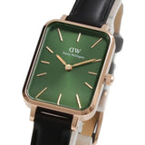 Daniel Wellington Quadro Pressed Melrose Emerald Green Dial Black Leather Strap Watch For Women - DW00100446