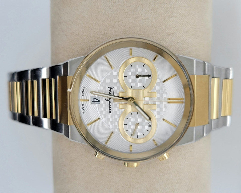 Salvatore Ferragamo F-80 Classic White Dial Two Tone Steel Strap Watch for Men - SFME00821