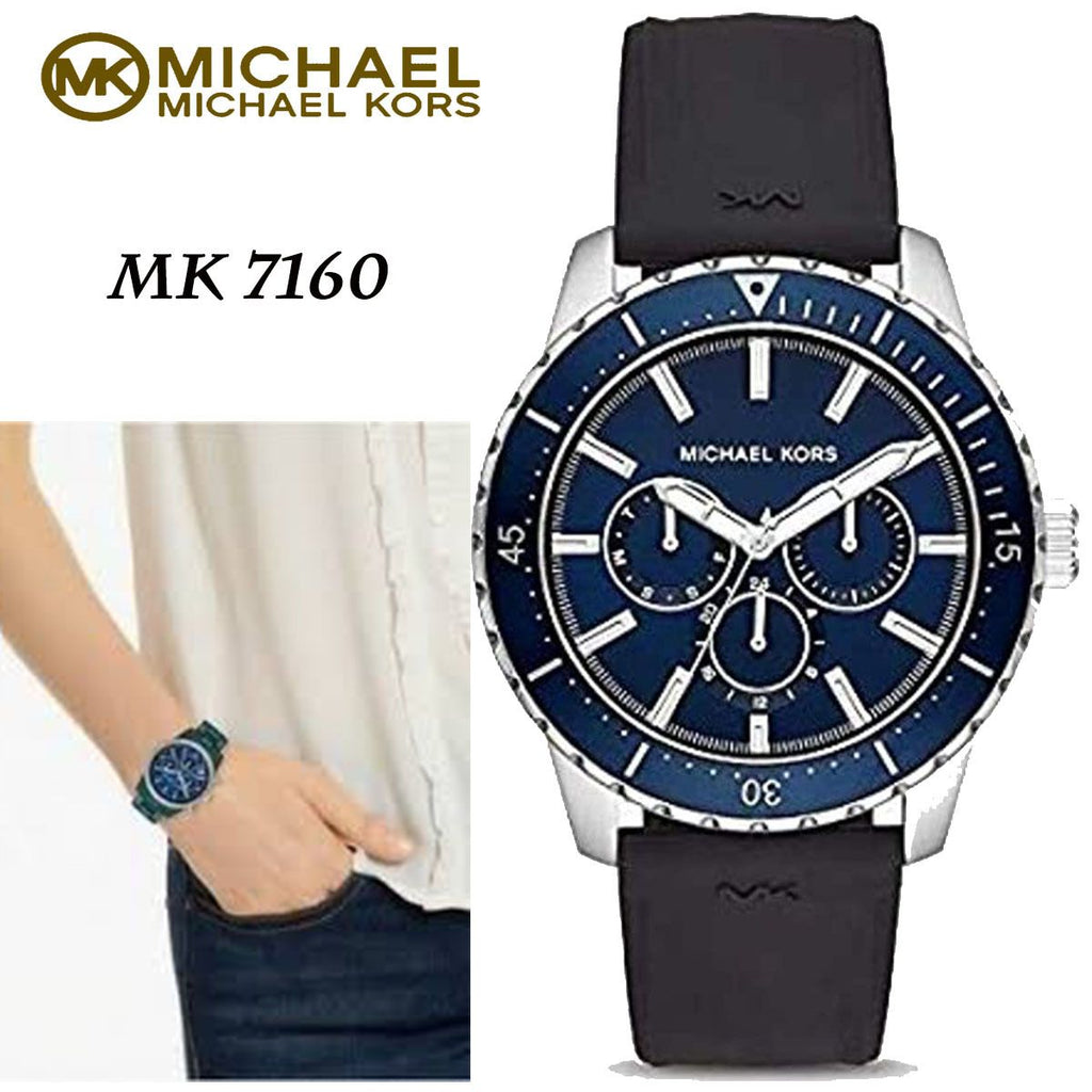 Michael Kors Cunningham Multifunction Blue Dial Black Rubber Strap Watch For Men - MK7160