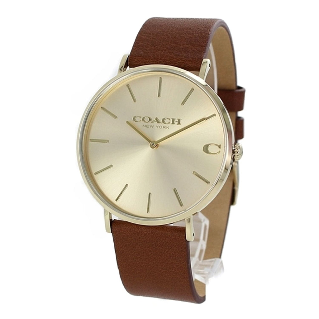 Coach Charles Gold Dial Brown Leather Strap Watch for Women - 14602433