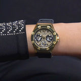 Guess Asteria Multifunction Gold Dial Black Rubber Strap Watch For Women - GW0620L2