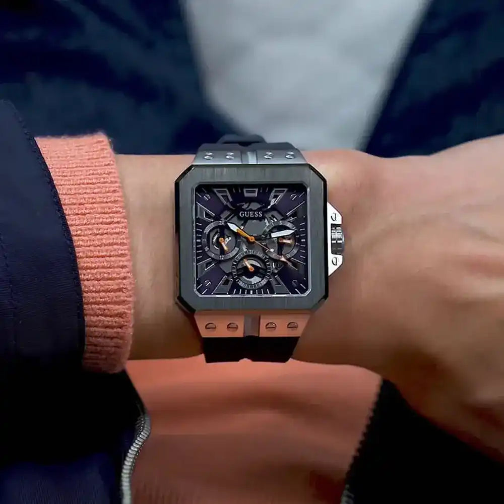 Guess Leo Chronograph Navy Blue Dial Blue Silicone Strap Watch For Men - GW0637G1