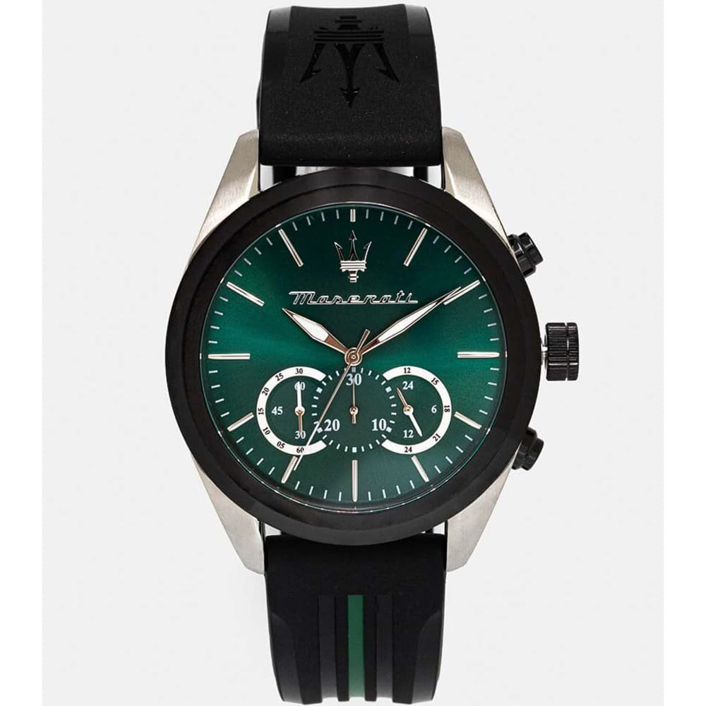 Maserati Traguardo Chronograph Green Dial Black Silicone Strap Watch For Men - R8871612043