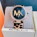 Michael Kors Parker Black Dial Cheetah Print Brown Leather Strap Watch For Women - MK4723