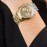 Michael Kors Runway Chronograph Gold Dial Two Tone Steel Strap Watch For Women - MK7329