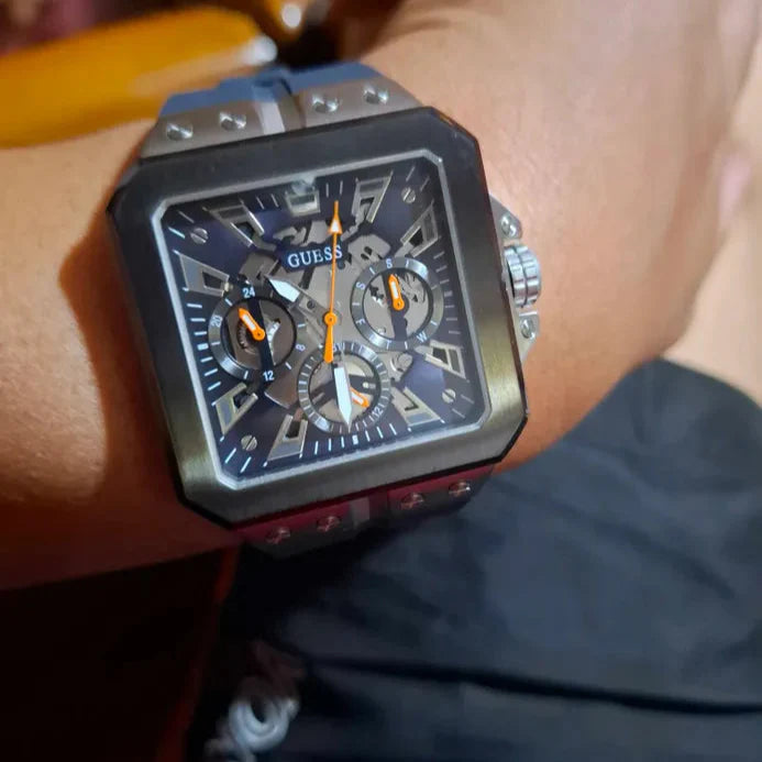 Guess Leo Chronograph Navy Blue Dial Blue Silicone Strap Watch For Men - GW0637G1