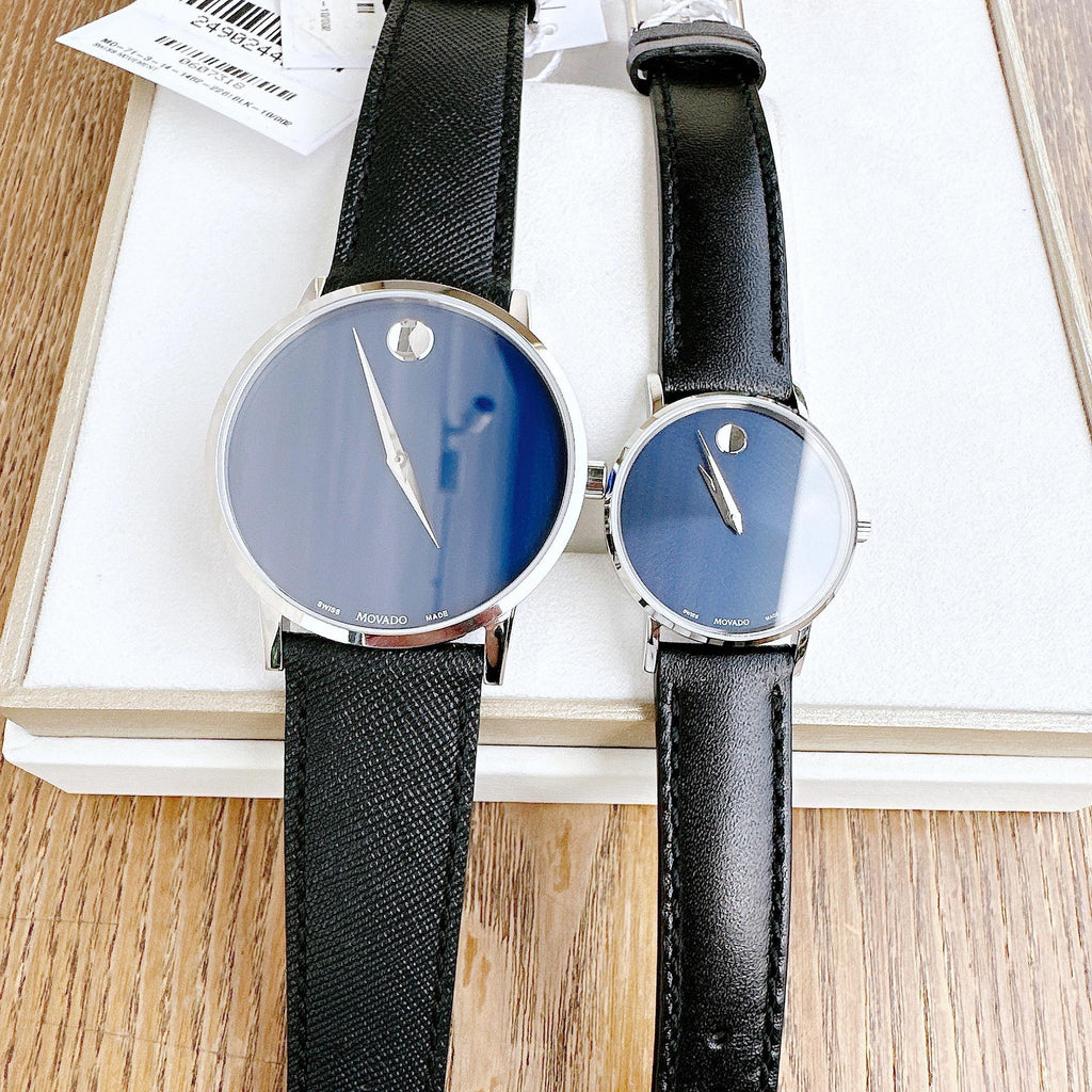 Movado Museum Classic Blue Dial Black Leather Strap Watch for Men - 0607197