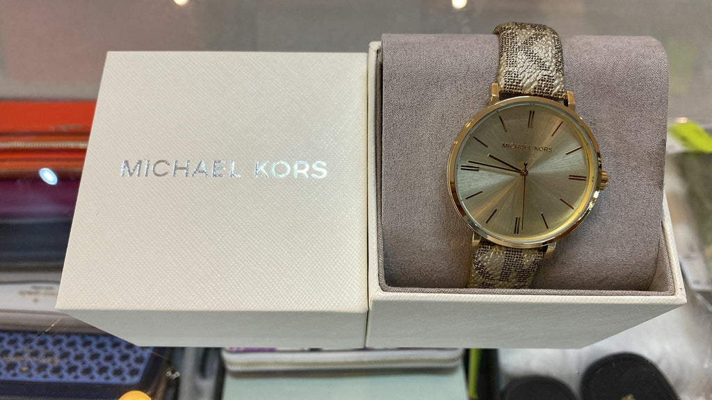 Michael Kors Addyson Quartz Gold Dial Gold Leather Strap Watch for Women - MK2952