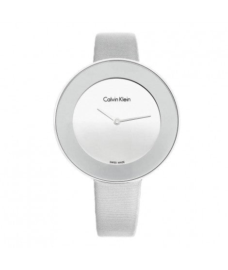 Calvin Klein Chic Silver Dial White Leather Strap Watch for Women - K7N23UP8