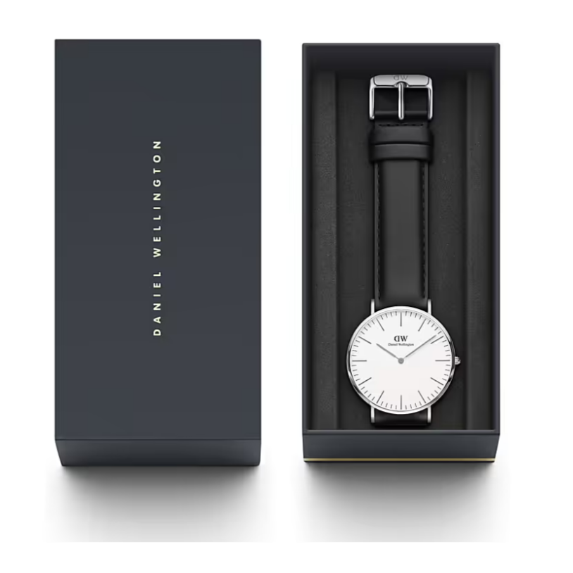 Daniel Wellington Classic Sheffield White Dial Black Leather Strap Watch For Men - DW00100020