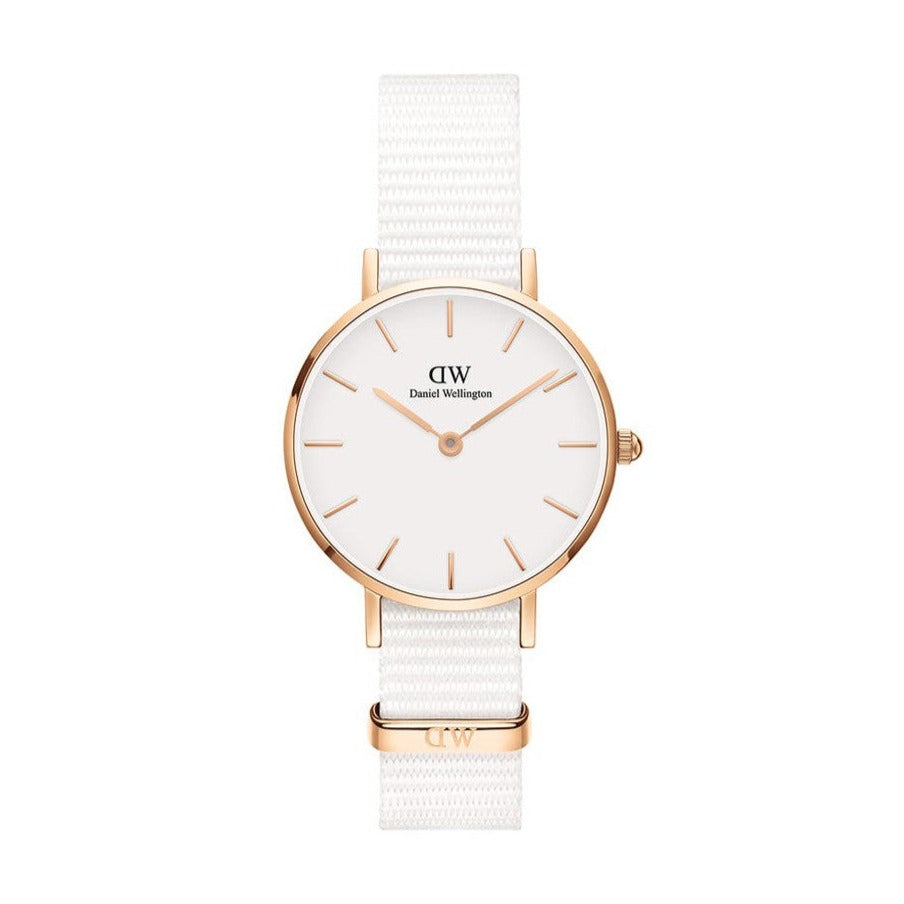 Daniel Wellington Petite Dover Quartz White Dial White NATO Strap Watch For Women - DW001000313