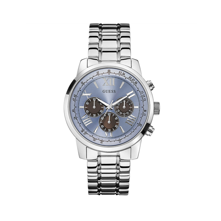 Guess Horizon Chronograph Quartz Blue Dial Silver Steel Strap Watch for Men - W0379G6