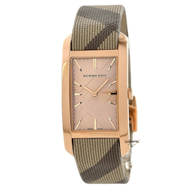 Burberry The Pioneer Rose Gold Dial Haymarket Brown Leather Strap Watch for Women - BU9408