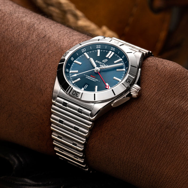 Breitling Chronomat GMT 40 Blue Dial Silver Steel Strap Watch for Men - A32398101C1A1