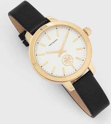 Tory Burch Collins White Dial Black Leather Strap Watch for Women - TBW1205