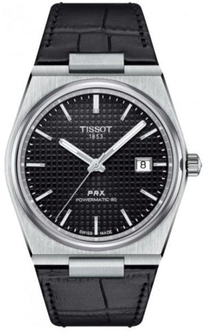 Tissot PRX Powermatic 80 Black Dial Black Leather Strap Watch for Men - T137.407.16.051.00