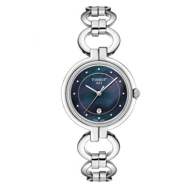 Tissot T Lady Flamingo Mother of Pearl Blue Dial Silver Steel Strap Watch for Women - T094.210.11.126.00