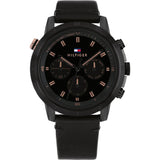 Tommy Hilfiger Troy Chronograph Black Dial Black Leather Strap Watch For Men - 1792110