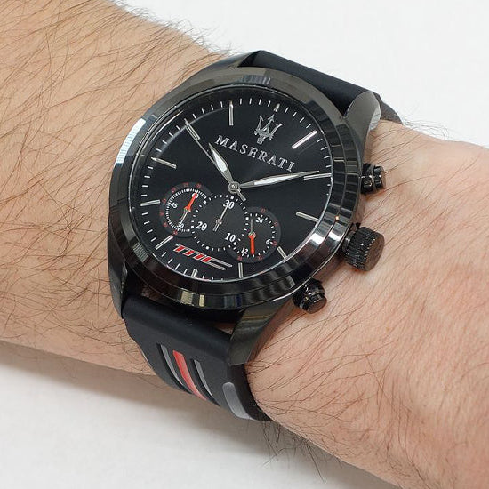 Maserati Traguardo Chronograph Black Dial Black Rubber Strap Watch For Men - R8871612004