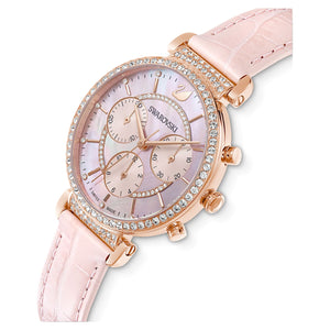 Swarovski Passage Chrono Pink Dial Pink Leather Strap Watch for Women - 5580352