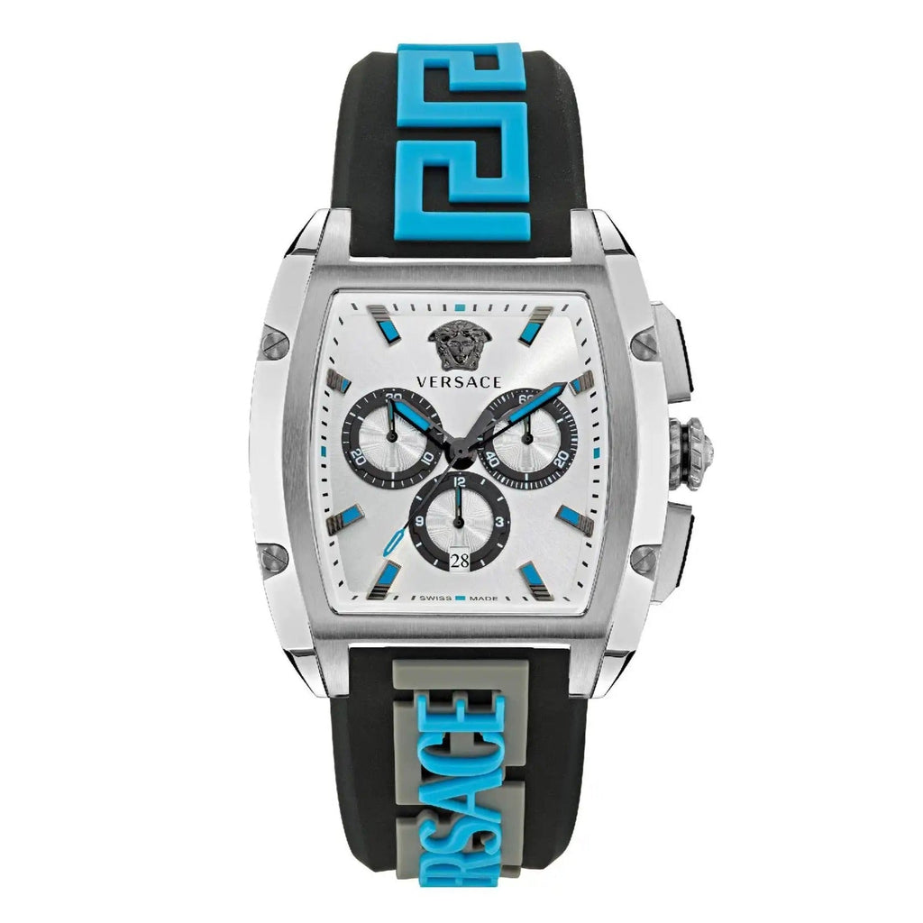 Versace Dominus Chronograph Silver Dial Black Rubber Strap Watch For Men - VE6H00123