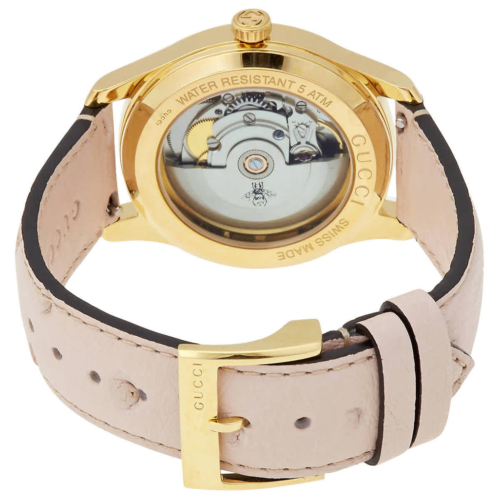 Gucci G Timeless Skeleton 16K Gold Mother of Pearl Dial Pink Leather Strap Watch For Women - YA1264110