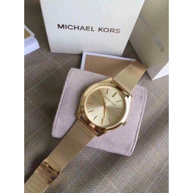 Michael Kors Slim Runway Champagne Dial Gold Mesh Bracelet Watch for Women - MK3282