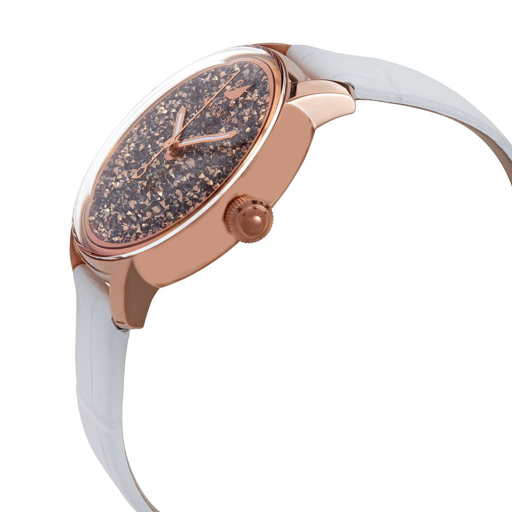 Swarovski Crystalline Hours Quartz Grey Dial Black Leather Strap Watch for Women - 5344635