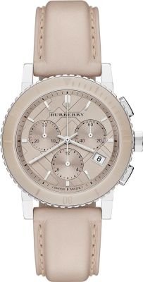 Burberry The City Chronograph Rose Gold Dial Beige Leather Strap Watch For Women - BU9702