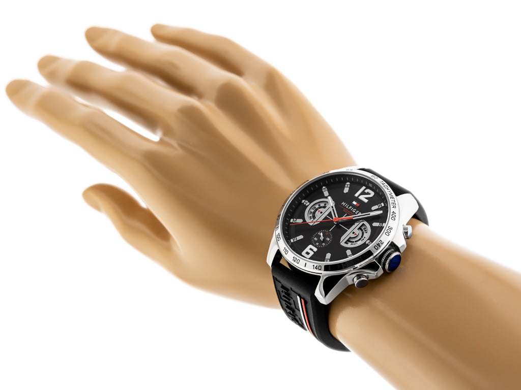 Tommy Hilfiger Decker Quartz Black Dial Black Rubber Strap Watch for Men - 1791473