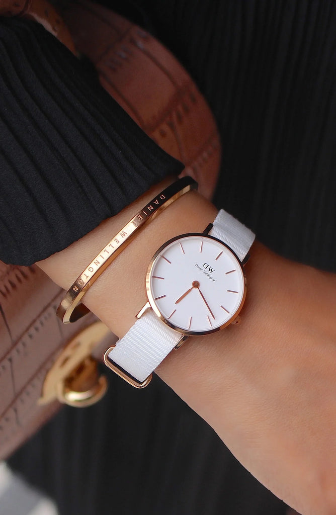 Daniel Wellington Classic Petite Dover White Dial White Nylon Strap Watch For Women - DW00100313