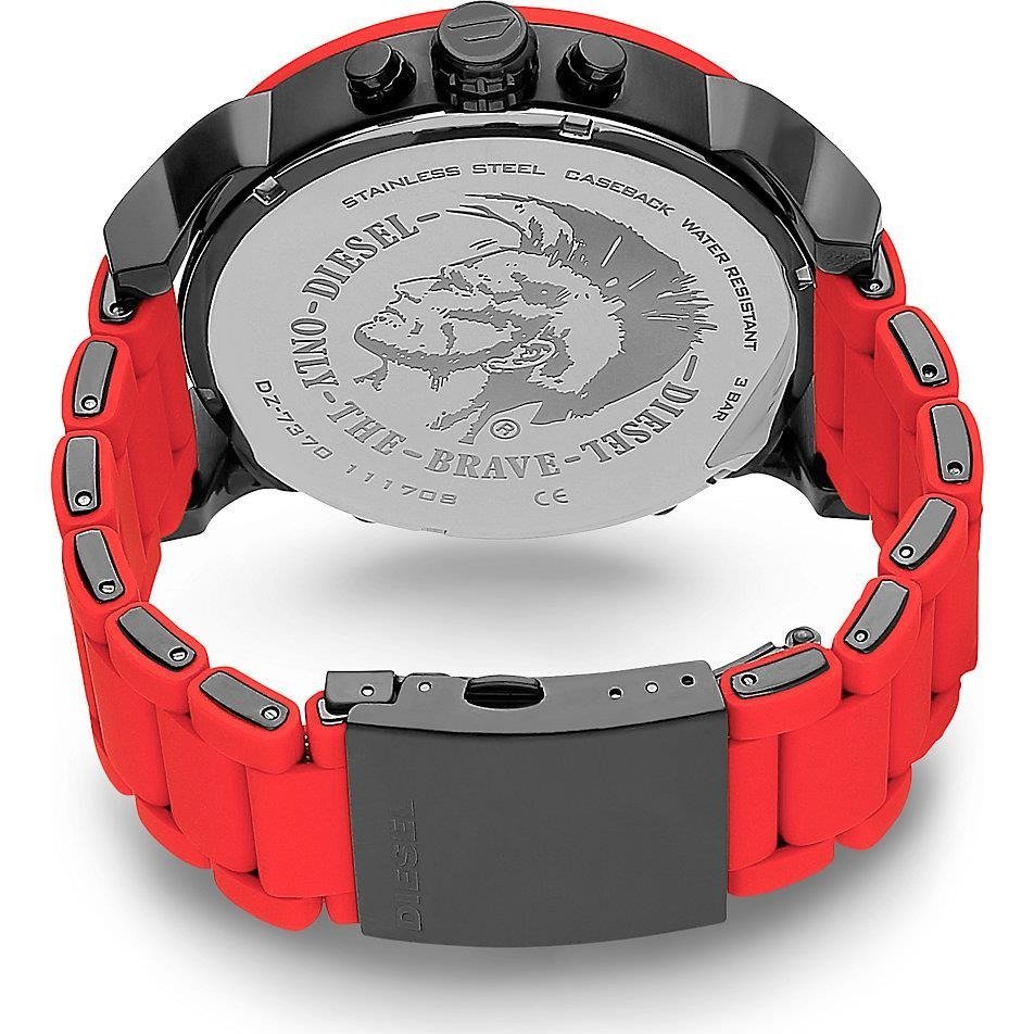 Diesel Mr Daddy 2.0 Chronograph Black Dial Red Silicone Strap Watch For Men - DZ7370