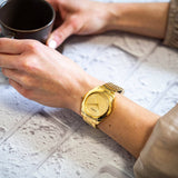 Guess Cubed Analog Gold Dial Gold Steel Strap Watch For Women - GW0606L2