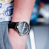 Armani Exchange Hampton Chronograph Black Dial Black Leather Strap Watch For Men - AX2101