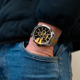 Diesel Mega Chief Chronograph Black Dial Two Tone Steel Strap Watch For Men - DZ4581