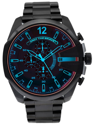 Diesel Mega Chief Chronograph Black Dial Black Steel Strap Watch For Men - DZ4318