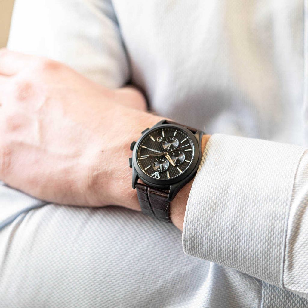 Emporio Armani Paolo Chronograph Black Dial Brown Leather Strap Watch For Men - AR11549