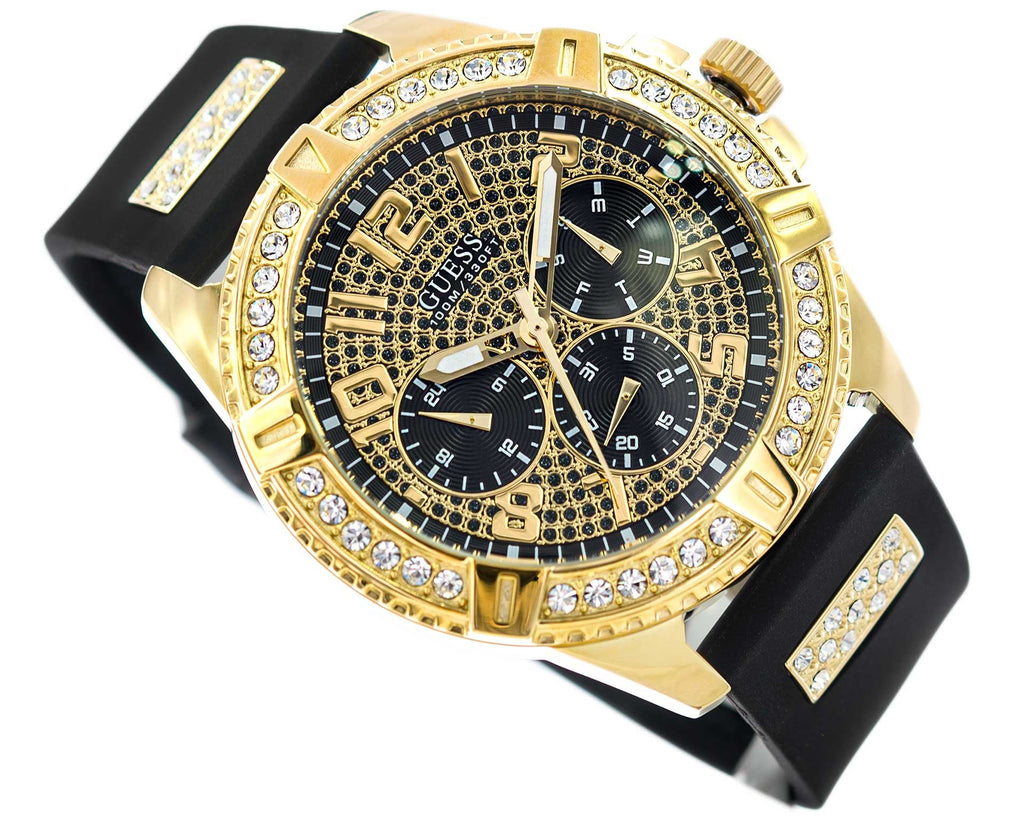 Guess Frontier Crystals Black Dial Black Silicone Strap Watch For Men - W1132G1