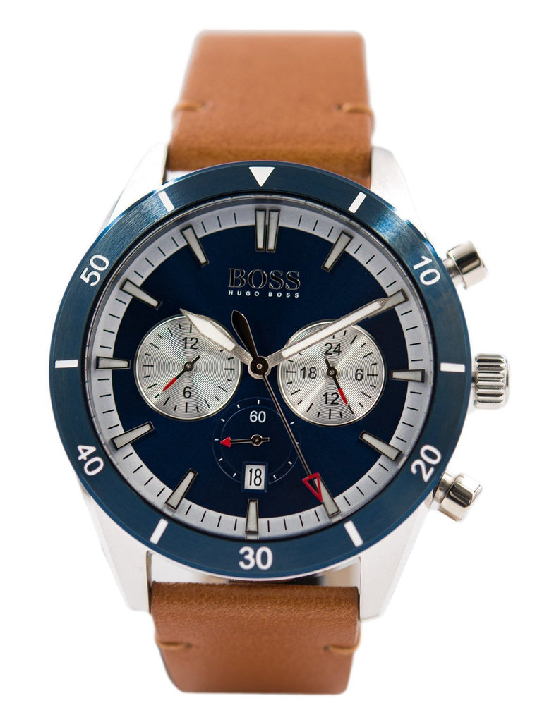 Hugo Boss Santiago Blue Dial Brown Leather Strap Watch for Men - 1513860