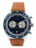 Hugo Boss Santiago Blue Dial Brown Leather Strap Watch for Men - 1513860