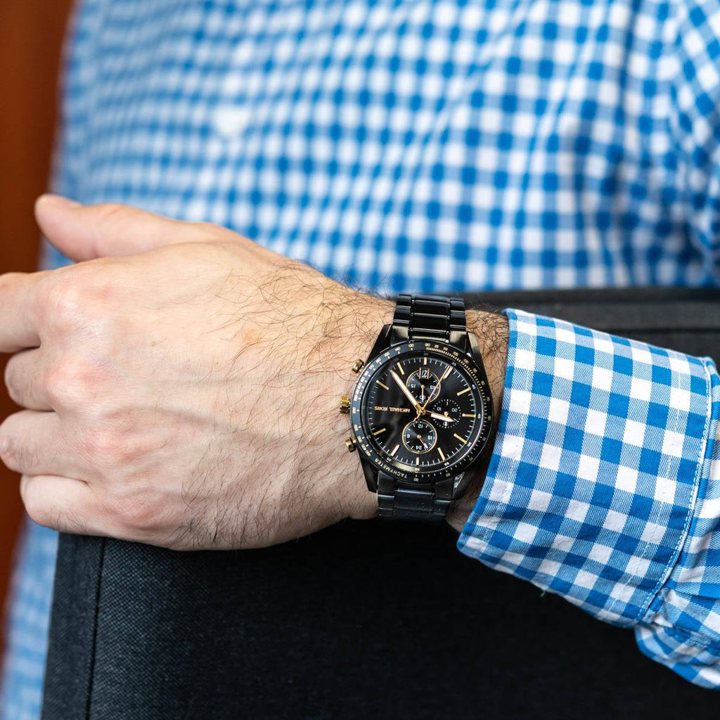 Michael Kors Warren Chronograph Black Dial Black Steel Strap Watch For Men - MK9113