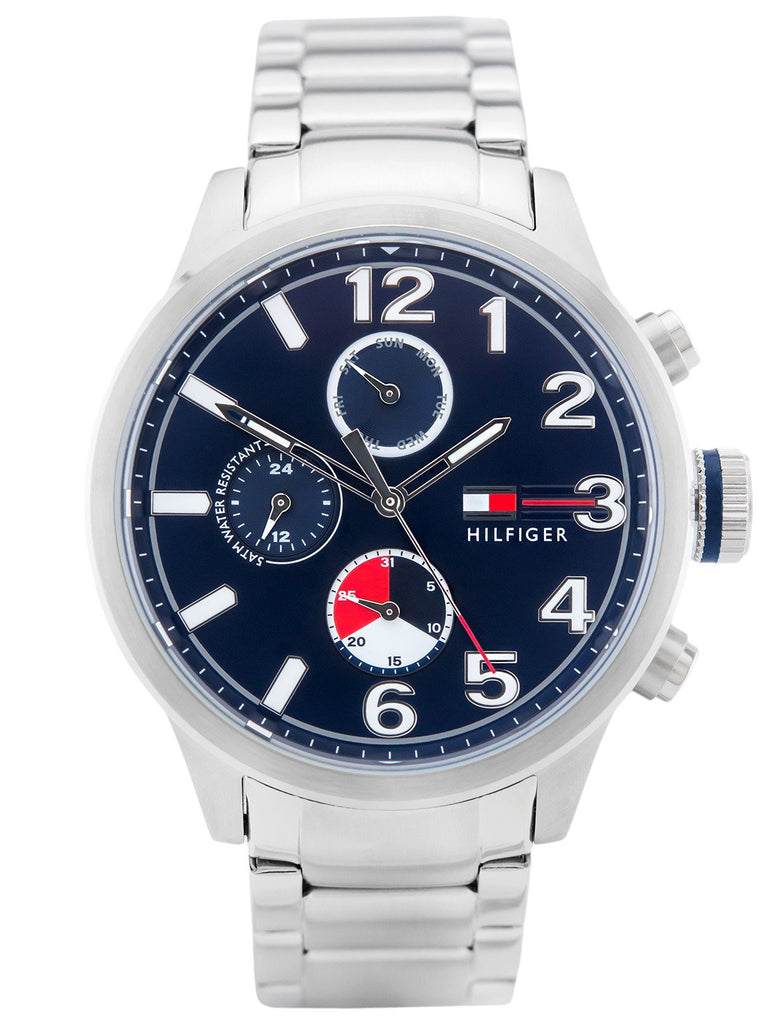 Tommy Hilfiger Jackson Chronograph Blue Dial Silver Steel Strap Watch for Men - 1791242